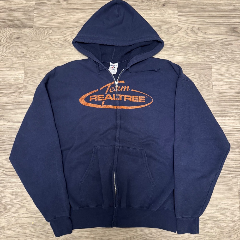 Vintage Y2K Jerzees Team Realtree Navy Blue Full Zip Hoodie Mens XL